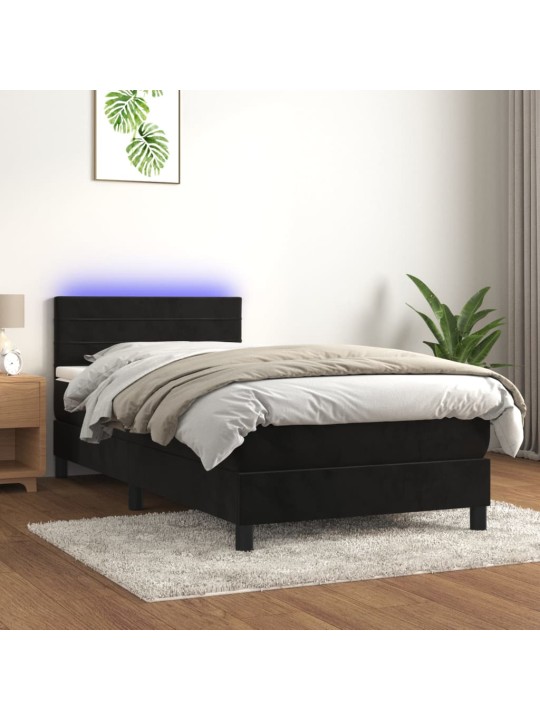 Box spring postel s matrací a LED černá 80 x 200 cm samet