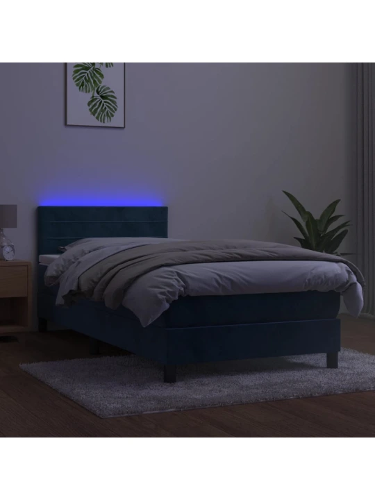 Box spring postel s matrací a LED tmavě modrá 80 x 200 cm samet
