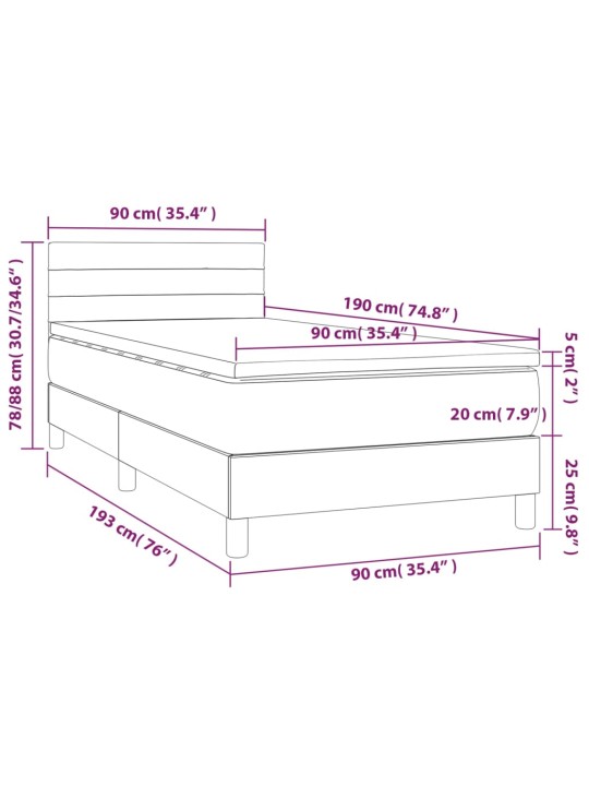 Box spring postel s matrací a LED černá 90x190 cm samet