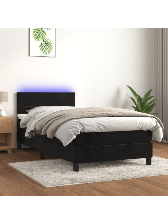 Box spring postel s matrací a LED černá 90x200 cm samet