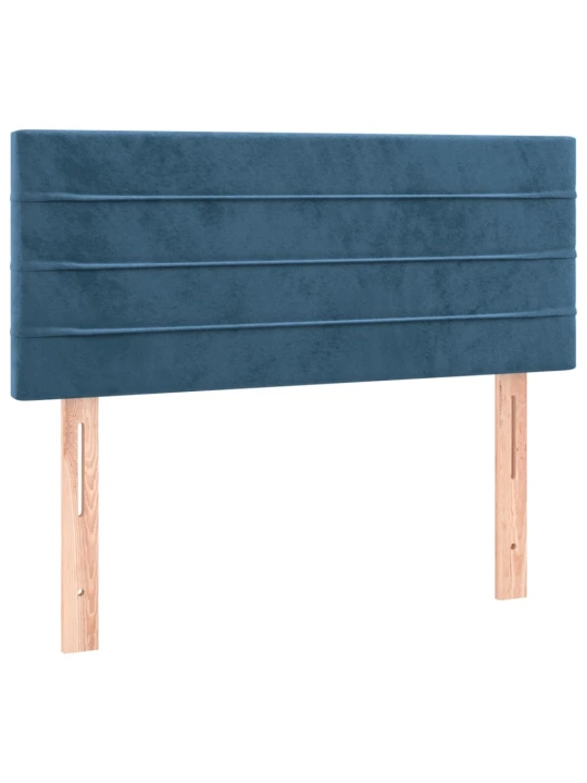 Box spring postel s matrací a LED tmavě modrá 90x200 cm samet