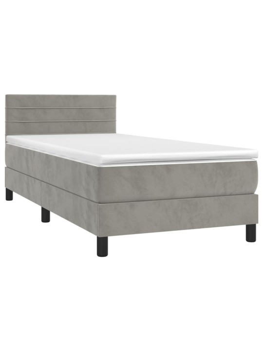 Box spring postel s matrací a LED světle šedá 100x200 cm samet