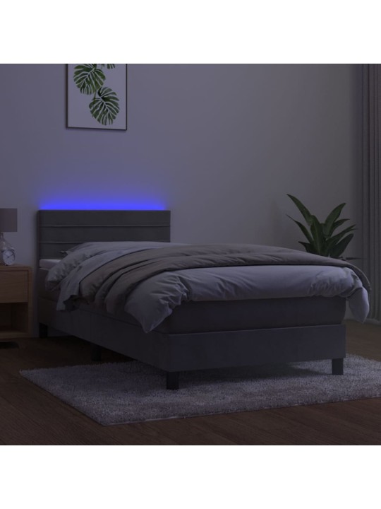 Box spring postel s matrací a LED světle šedá 100x200 cm samet