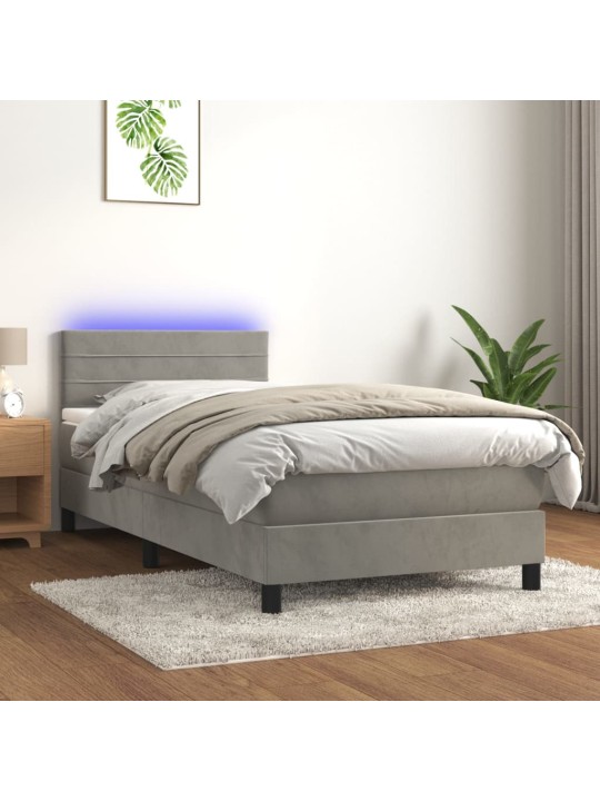 Box spring postel s matrací a LED světle šedá 100x200 cm samet