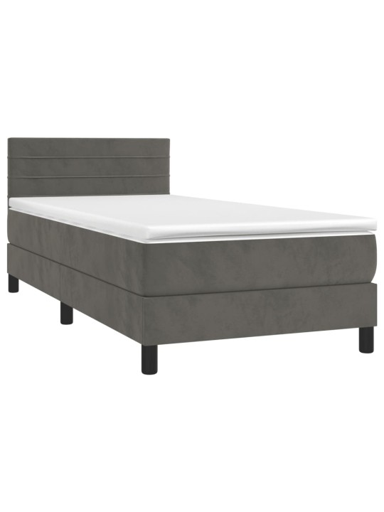 Box spring postel s matrací a LED tmavě šedá 100x200 cm samet