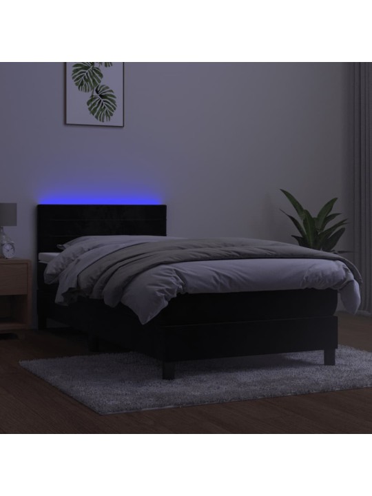 Box spring postel s matrací a LED černá 100x200 cm samet