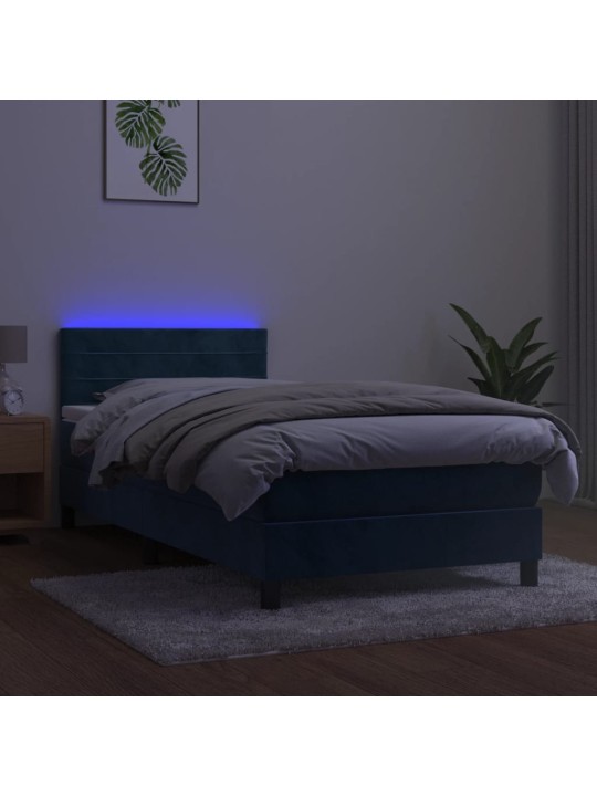 Box spring postel s matrací a LED tmavě modrá 100x200 cm samet