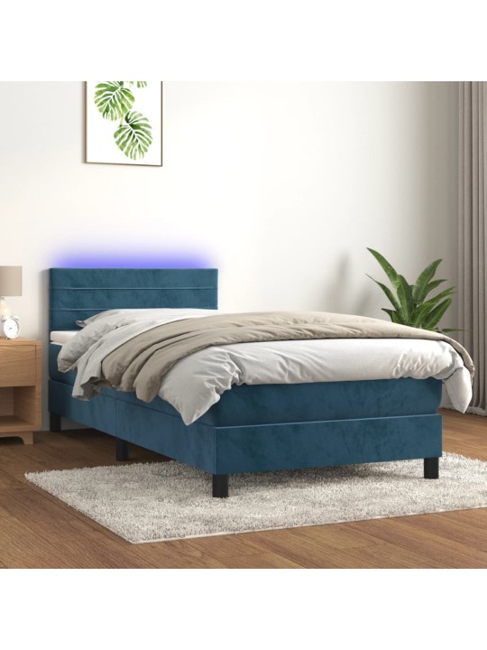 Box spring postel s matrací a LED tmavě modrá 100x200 cm samet