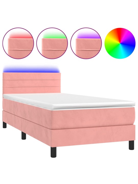 Box spring postel s matrací a LED růžová 100x200 cm samet