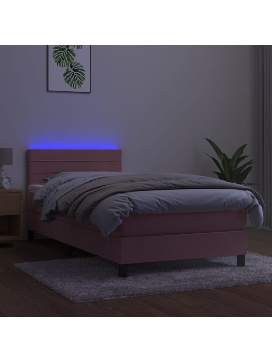 Box spring postel s matrací a LED růžová 100x200 cm samet