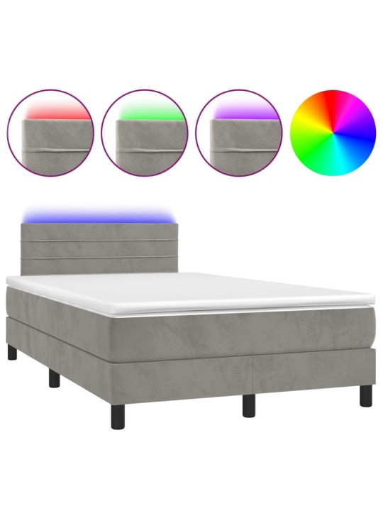 Box spring postel s matrací a LED světle šedá 120x200 cm samet