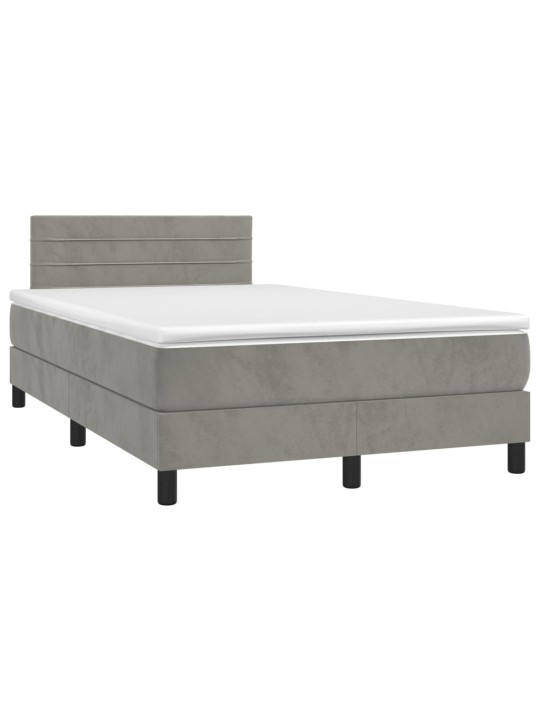 Box spring postel s matrací a LED světle šedá 120x200 cm samet