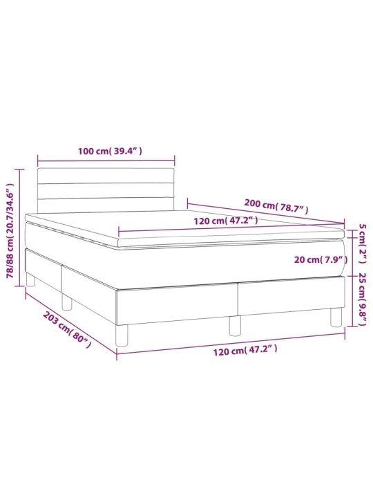 Box spring postel s matrací a LED tmavě šedá 120x200 cm samet