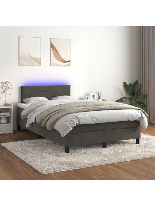 Box spring postel s matrací a LED tmavě šedá 120x200 cm samet