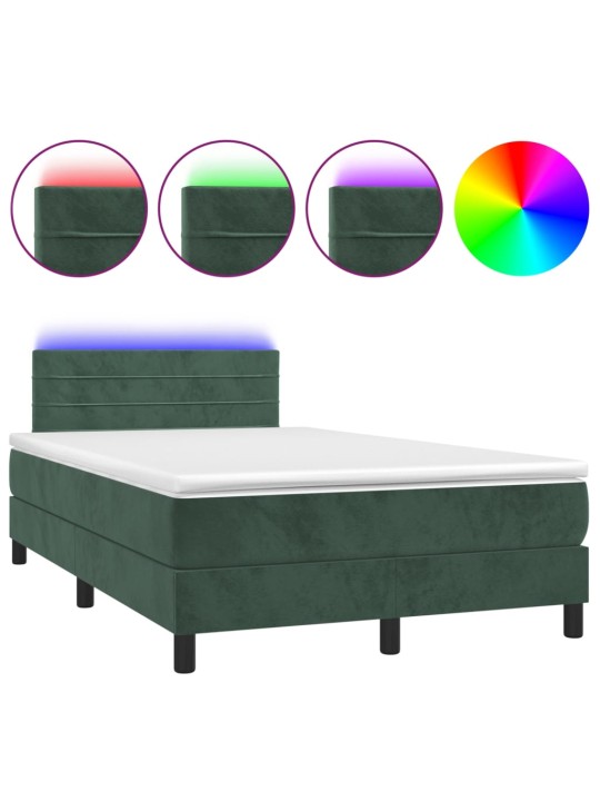 Box spring postel s matrací a LED tmavě zelená 120x200 cm samet