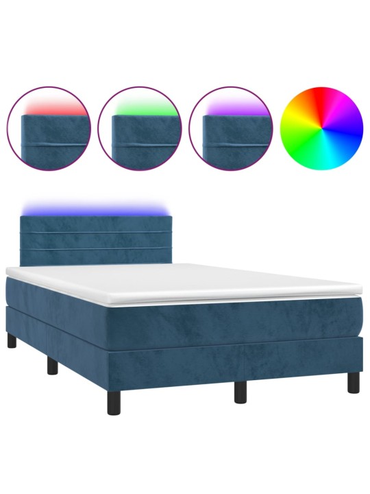 Box spring postel s matrací a LED tmavě modrá 120x200 cm samet