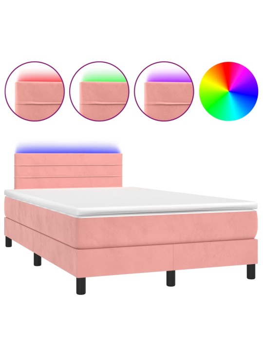 Box spring postel s matrací a LED růžová 120x200 cm samet