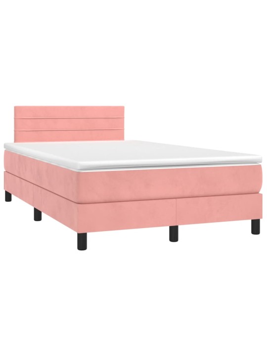 Box spring postel s matrací a LED růžová 120x200 cm samet