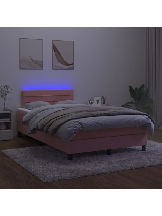 Box spring postel s matrací a LED růžová 120x200 cm samet