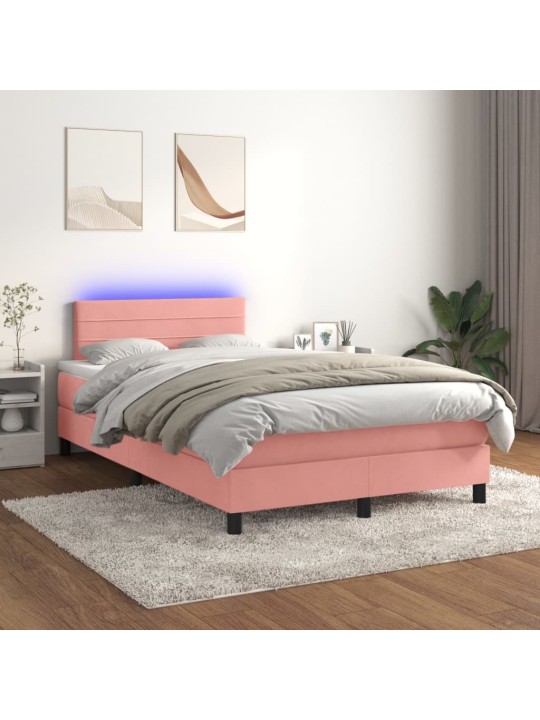 Box spring postel s matrací a LED růžová 120x200 cm samet