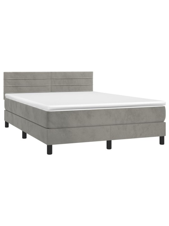 Box spring postel s matrací a LED světle šedá 140x190 cm samet