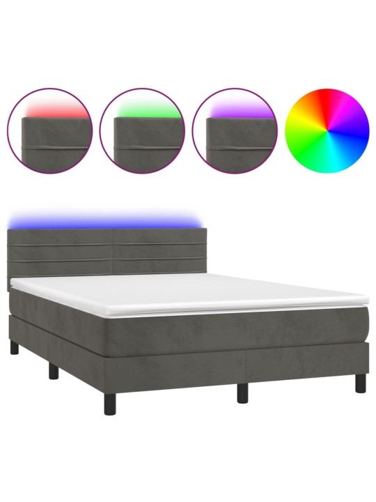 Box spring postel s matrací a LED tmavě šedá 140x190 cm samet