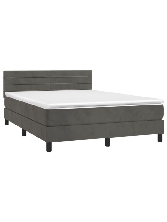 Box spring postel s matrací a LED tmavě šedá 140x190 cm samet
