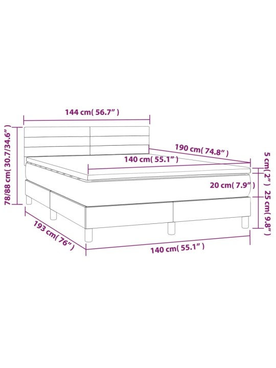 Box spring postel s matrací a LED tmavě šedá 140x190 cm samet