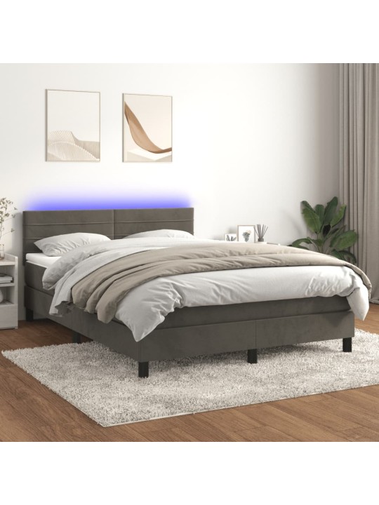 Box spring postel s matrací a LED tmavě šedá 140x190 cm samet