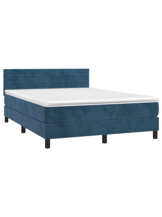 Box spring postel s matrací a led tmavě modrá 140x190 cm samet