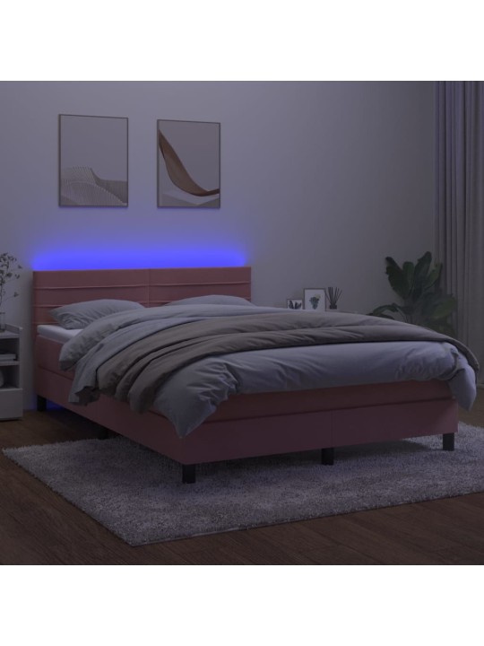 Box spring postel s matrací a LED růžová 140x190 cm samet