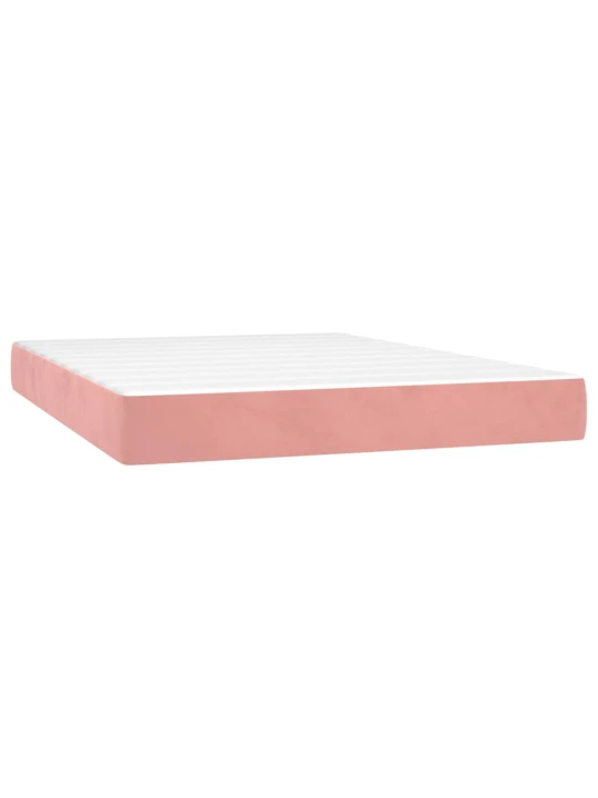 Box spring postel s matrací a LED růžová 140x190 cm samet