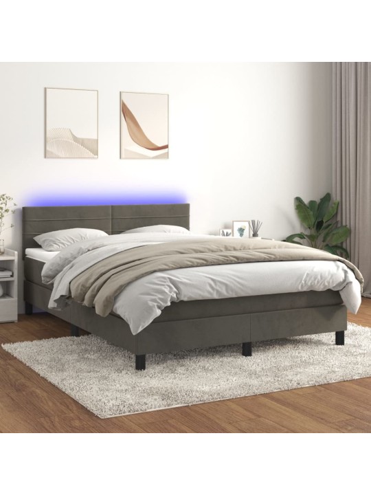 Box spring postel s matrací a LED tmavě šedá 140x200 cm samet