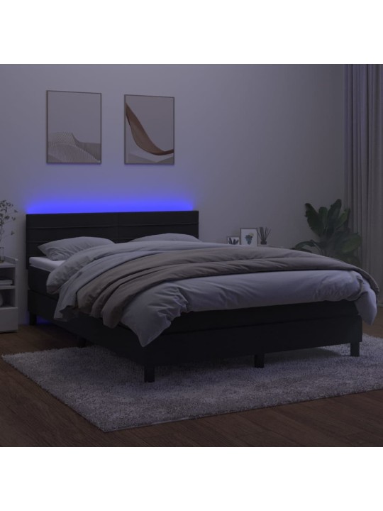 Box spring postel s matrací a LED černá 140x200 cm samet