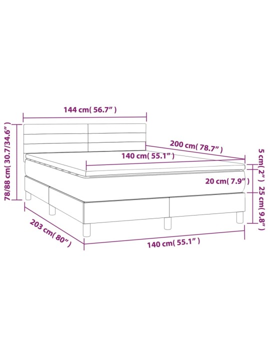 Box spring postel s matrací a LED černá 140x200 cm samet