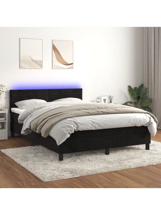Box spring postel s matrací a LED černá 140x200 cm samet