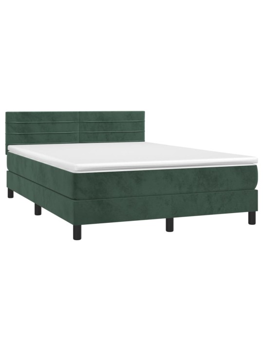 Box spring postel s matrací a led tmavě zelená 140x200 cm samet