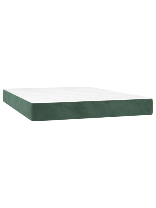 Box spring postel s matrací a led tmavě zelená 140x200 cm samet