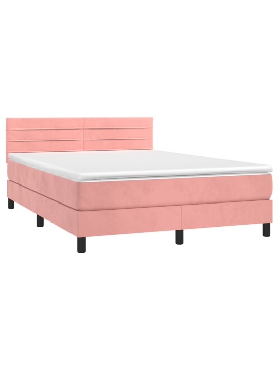 Box spring postel s matrací a LED růžová 140x200 cm samet