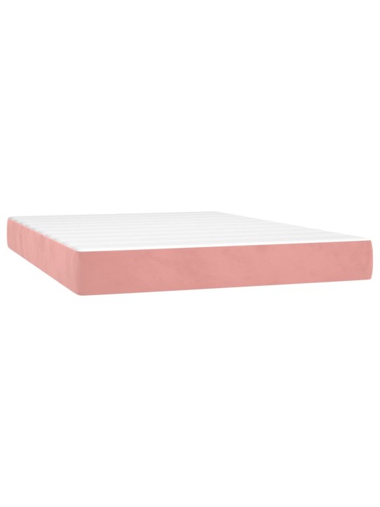 Box spring postel s matrací a LED růžová 140x200 cm samet