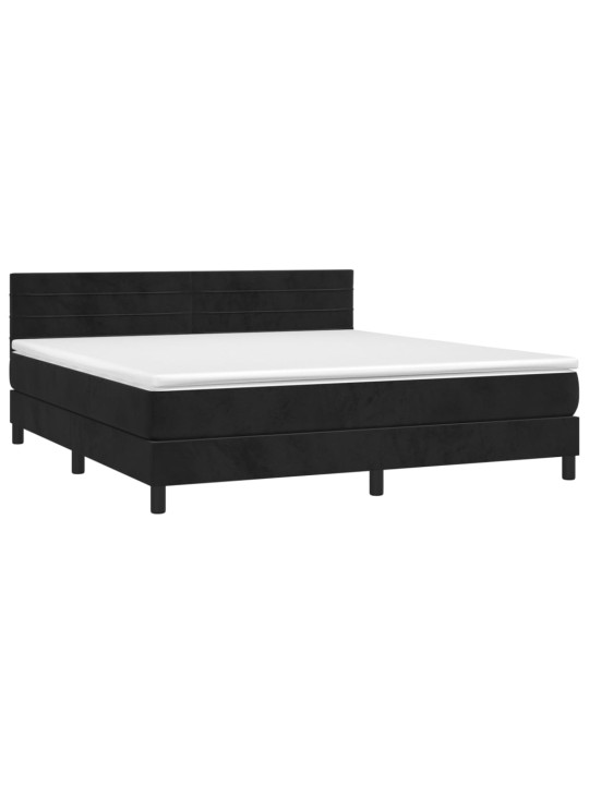 Box spring postel s matrací a led černá 160x200 cm samet
