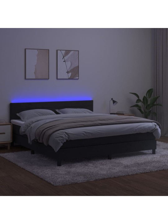 Box spring postel s matrací a led černá 160x200 cm samet