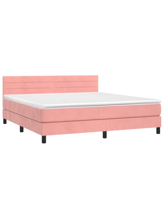 Box spring postel s matrací a LED růžová 160x200 cm samet