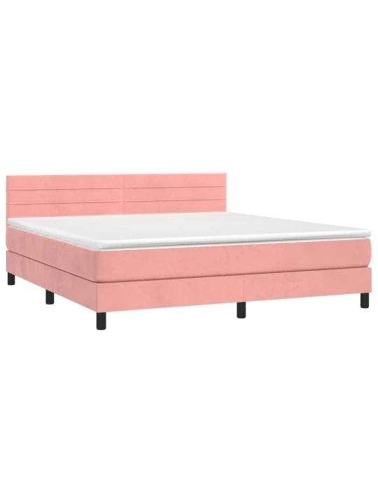 Box spring postel s matrací a LED růžová 160x200 cm samet