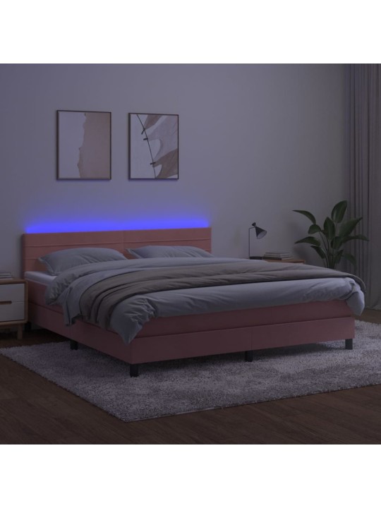 Box spring postel s matrací a LED růžová 160x200 cm samet