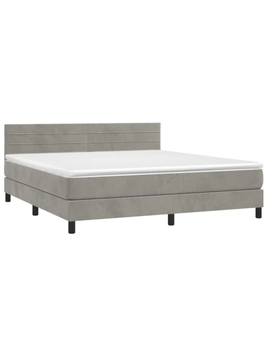 Box spring postel s matrací a LED světle šedá 180x200 cm samet