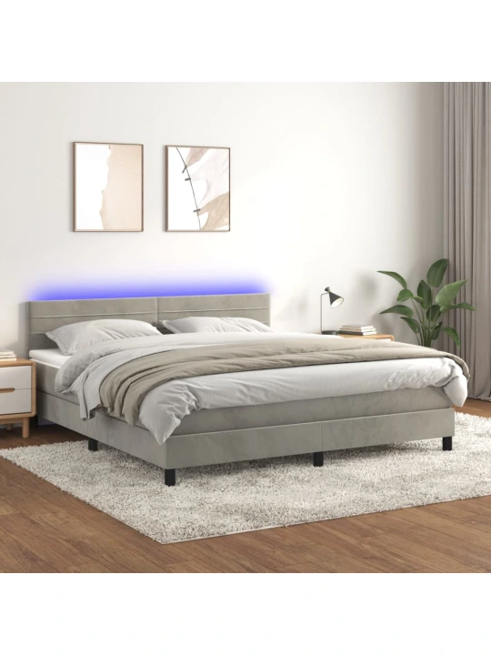 Box spring postel s matrací a LED světle šedá 180x200 cm samet