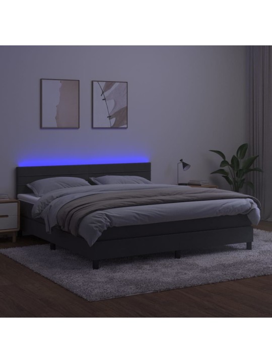 Box spring postel s matrací a LED tmavě šedá 180x200 cm samet