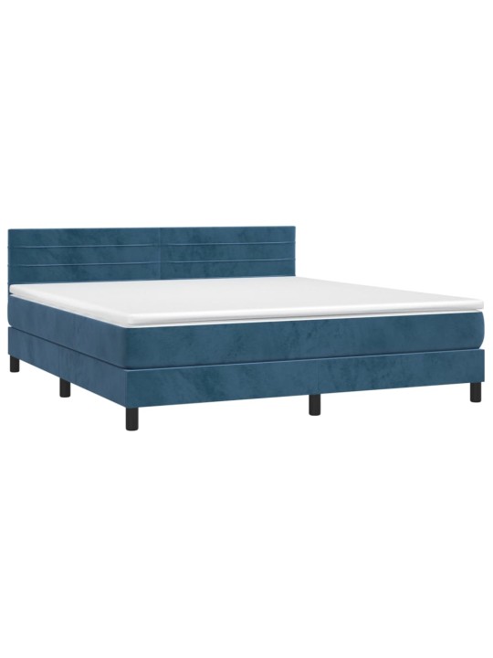 Box spring postel s matrací a LED tmavě modrá 180x200 cm samet