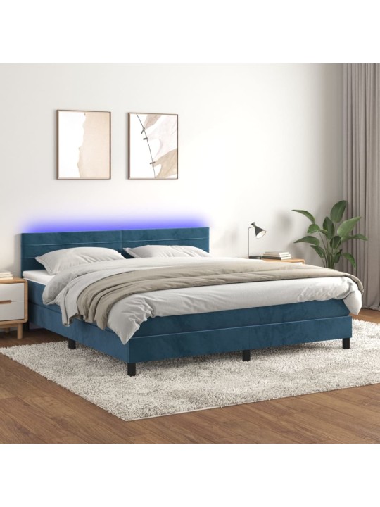 Box spring postel s matrací a LED tmavě modrá 180x200 cm samet
